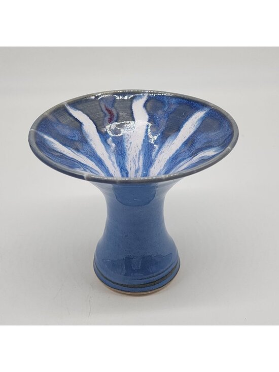 Unknown Other - Handmade Blue Ceramic Candle Holder or Vase Unique White Drip Artist Signed